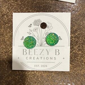 Green Glitter Druzy Stud Earrings